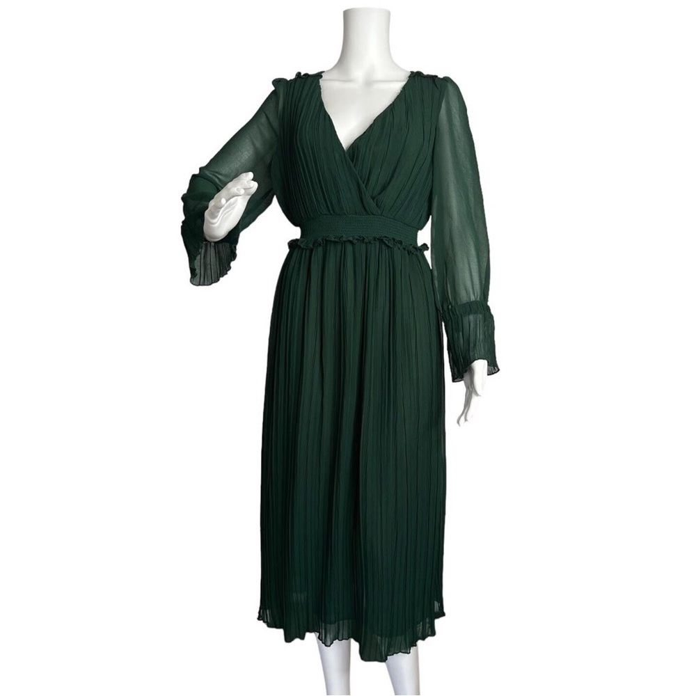ZARA Hunter Green Smocked Midi Dress